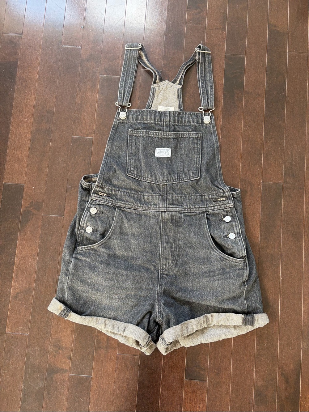 Levi’s Women's Black Washed Denim Short Overalls